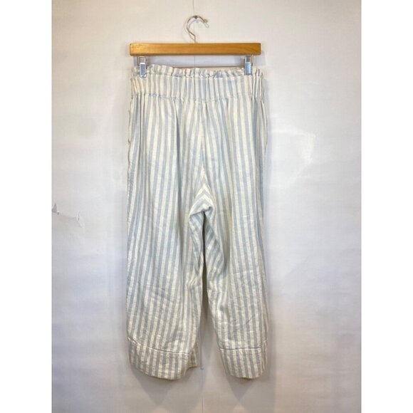 Madewell Medium Huston Pull On Crop Pants Striped Elastic Waist Blue GUC - Picture 4 of 8